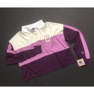 Champion Womens Crop Top Polo Shirt Rugby Collar Size L Colorblock Pink Large